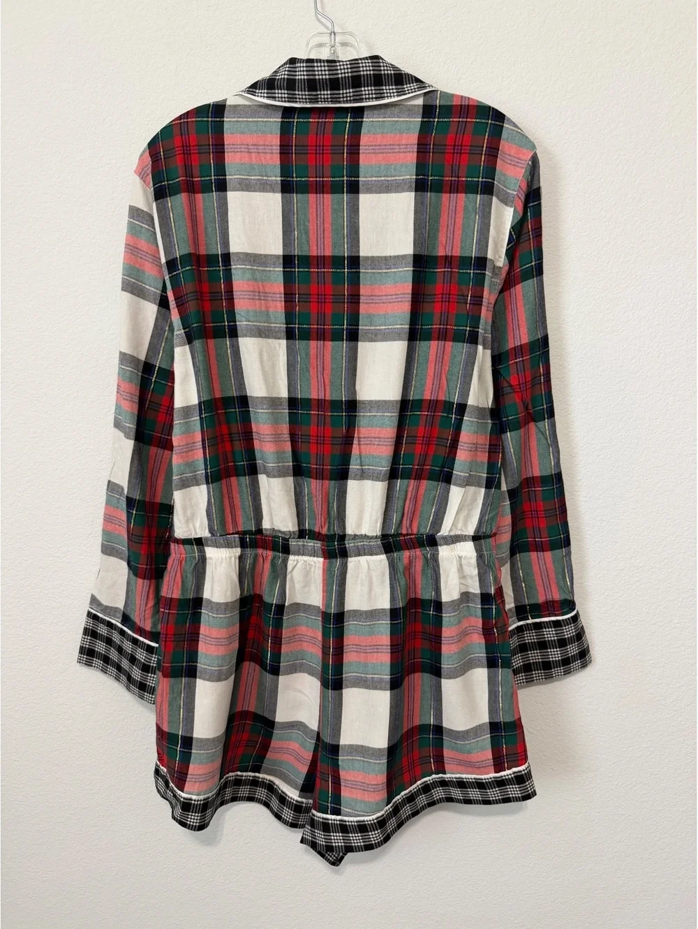 Victoria’s Secret Long Sleeve Button Up Plaid Flannel Sleep Romper Size L